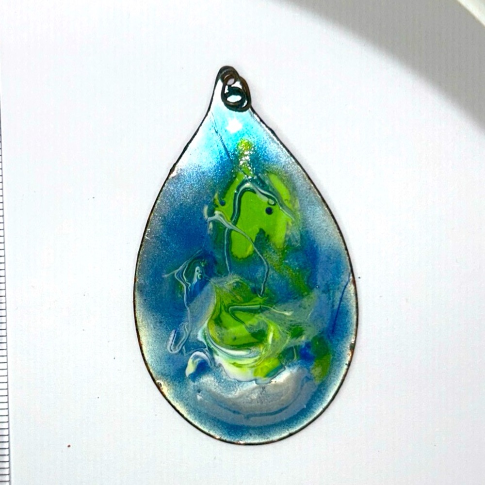 Wonderful Large Teardrop Mid-Century Enamel Pendant - Reversible # 2